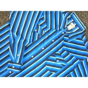 Express Rider Shirt Mens 2XL Blue Pearl Snap Striped Western Cowboy 90's Vintage